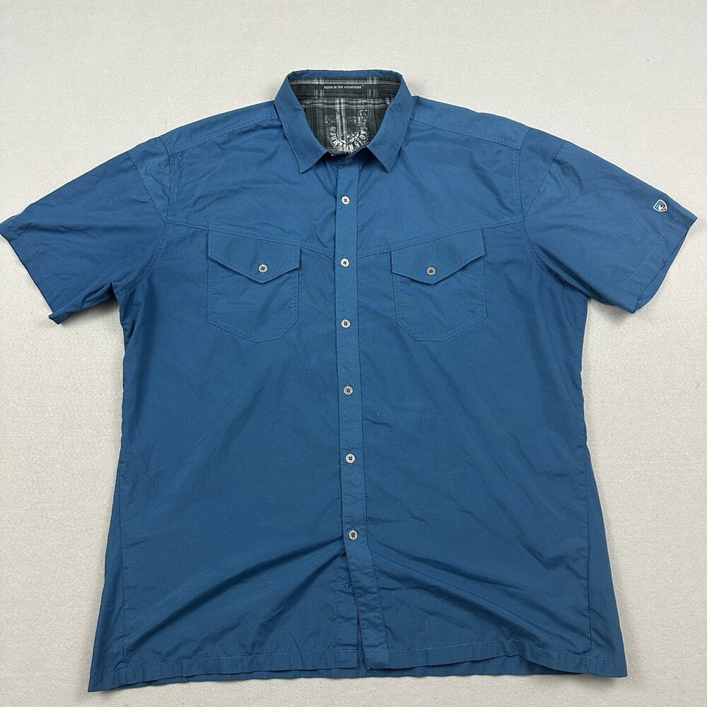 Kuhl Shirt Men Extra Large Blue Short Sleeve Button Up Lightweight Outdoor L *